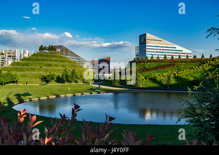 a view on portello park in milan city, with modern buildings on background Stock Photo