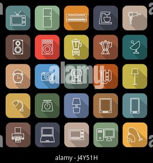 Household line flat icons with long shadow, stock vector Stock Vector