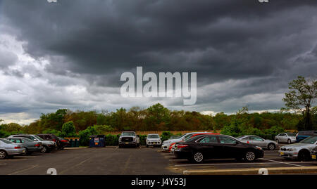NEW YORK CITY, USA - 04, 2017 Sky with thunderclouds, rain clouds Thundercloud with possible formation of a tornado with a slight HDR effect. Stock Photo