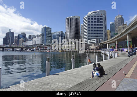 View looking across Cockle Bay towards the centre of Sydney. The bay forms part of Darling Harbour, on the western side of the Sydney's city centre Stock Photo