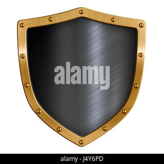 Gold and black metal shield isolated 3d illustration Stock Photo