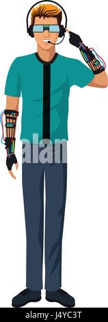 young man using VR virtual reality glasses headset Stock Vector