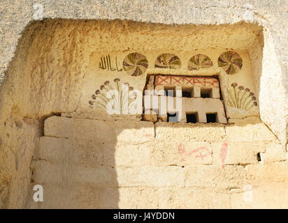 Painting on window of Columned Church or White church in Rose valley. Nevsehir Province. Turkey Stock Photo