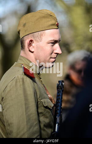 Szczecin, Poland, March 3, 2013: Soviet soldier during historical reconstruction. Stock Photo