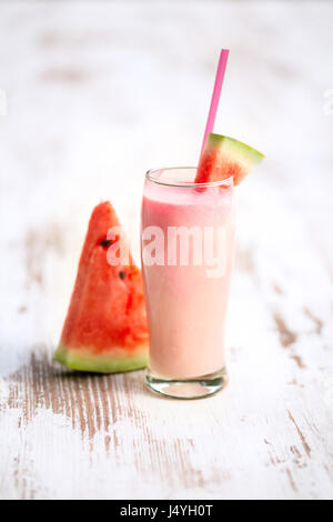 fresh watermelon smoothie garnished with watermelon slice Stock Photo