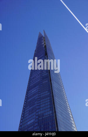 LONDON - APR 20 : The Shard building at sunset pictured on April 20th, 2017, in London. The Shard opened to the public on February 2013. Standing 309m, the Shard is the tallest building in Europe. Stock Photo