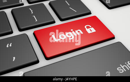 Login icon and sign on a computer keyboard button Internet security concept 3d illustration. Stock Photo