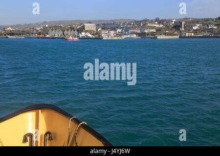 Cape Clear ferry approaching the harbour at Baltimore, County Cork, Ireland, Irish Republic Stock Photo