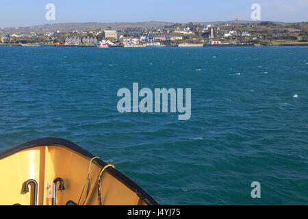 Cape Clear ferry approaching the harbour at Baltimore, County Cork, Ireland, Irish Republic Stock Photo