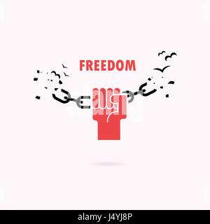 Human hands and broken chain with the bird symbols.Freedom concept.Vector illustration Stock Vector