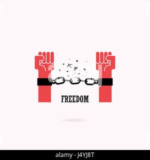 Human hands and broken chain with the bird symbols.Freedom concept.Vector illustration Stock Vector