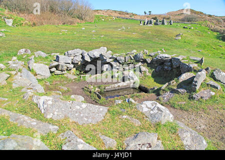 Fulacht fiadh water trough and fireplace building at Drombeg stone circle, County Cork, Ireland, Irish Republic Stock Photo