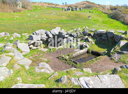 Fulacht fiadh water trough and fireplace building at Drombeg stone circle, County Cork, Ireland, Irish Republic Stock Photo