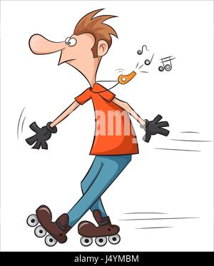 Handsome man with big nose on the rollers. Stock Vector