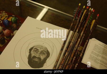 Osama Bin Laden shooting targets and other items for sale at Spencer Bait and Tackle after the 9-11 terrorist attack on the United States leading to the war on terror. September 25, 2001 in Spencer, Indiana Stock Photo