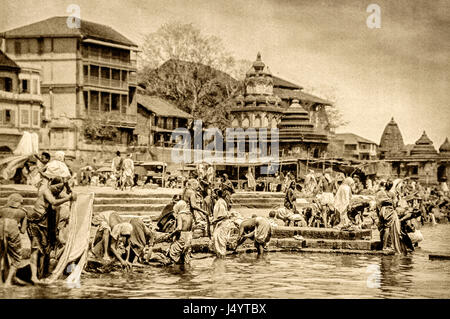 Vintage 1900s old photo of godavari river ghat, nashik, maharashtra, india, asia Stock Photo