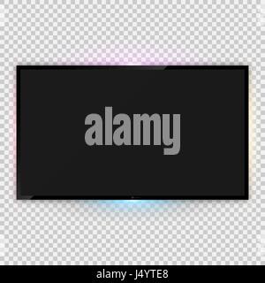 Vector illustration of realistic tv screen template with backlight ambient lighting and empty screen over transparent background for your design Stock Vector