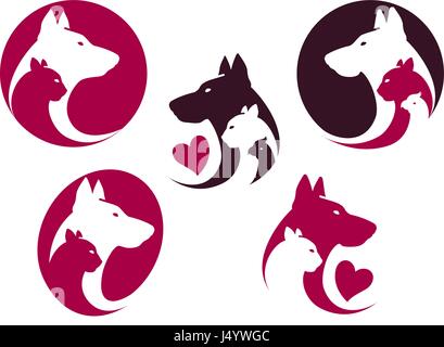 Pet shop, label set. Animals, cat, dog, parrot icon or logo. Vector illustration Stock Vector
