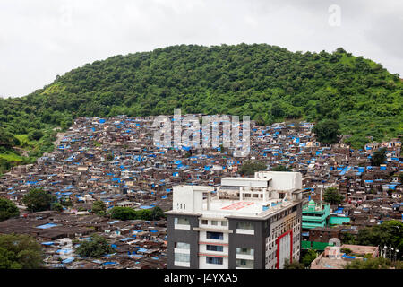 Slums on hill at vikhroli park, mumbai, maharashtra, india, asia Stock Photo
