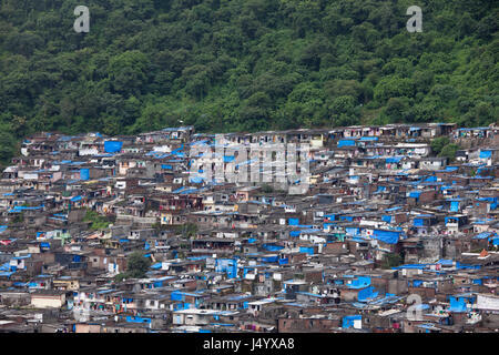 Slums on hill at vikhroli park, mumbai, maharashtra, india, asia Stock Photo