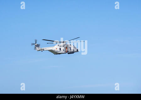 NH90-NFH Caiman NATO Frigate Helicopter of the Belgian Army Air Component in flight during coastal search and rescue mission Stock Photo