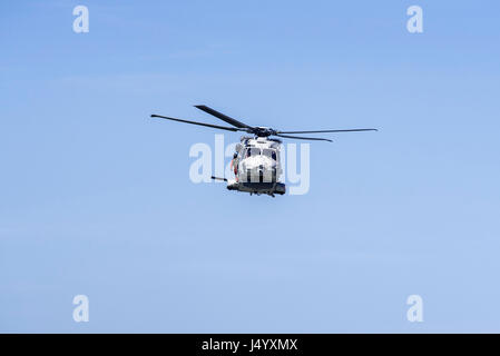 NH90-NFH Caiman NATO Frigate Helicopter of the Belgian Army Air Component in flight during coastal search and rescue mission Stock Photo