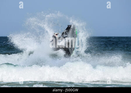 Jetski Jet ski Spectacular action Aerial trick Aerial stunt IFWA championships Battle of the Pilots Competition Sport Sea Spray Rider Stock Photo