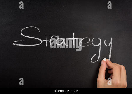 Close up of business strategy word on blackboard. Stock Photo