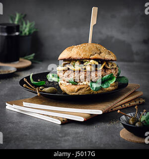 Veal burger with mushrooms Stock Photo
