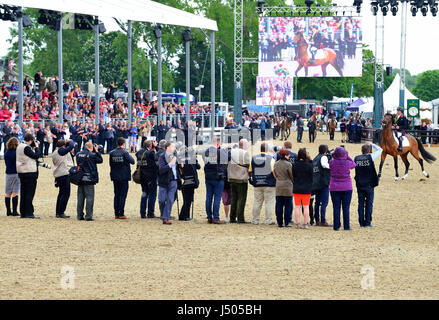 Windsor, Berkshire, UK. 14th May, 2017. The Retirement of Nick Skelton and Big Star  took place in the Castle Arena  today Big Star, with whom Skelton has attended two Olympic Games, walked around the arena on the final day of the Royal Windsor Horse Show . Credit Gary Blake/Alamy Live News Stock Photo