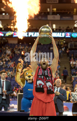 London, UK. 14th May, 2017. BBL Basketball Play-off Final, Leicester Riders vs Newcastle Eagles at The O2 Arena, London. Riders win 84-63. Riders' captain Tyler Bernadini. Credit Carol Moir/Alamy Live News. Stock Photo