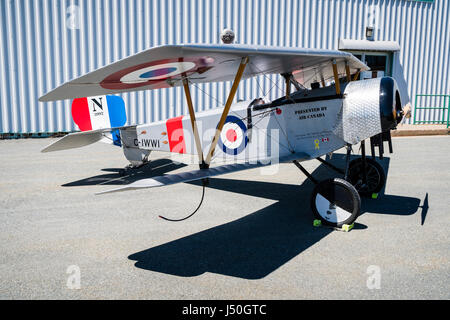 A replica Nieport XI biplane on display at the Shearwater Aviation Museum near Halifax, Nova Scotia, Canada. Stock Photo