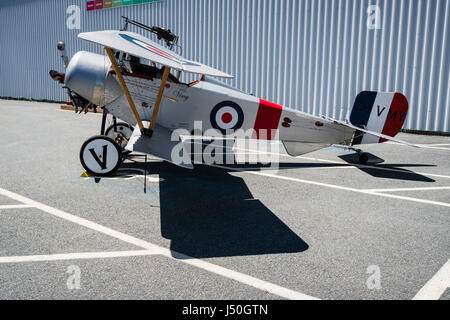 A replica Nieport XI biplane on display at the Shearwater Aviation Museum near Halifax, Nova Scotia, Canada. Stock Photo
