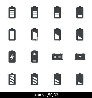 Vector black battery icons set on white background Stock Vector