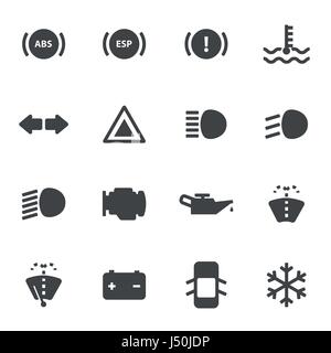 Vector black car dashboard icons set on white background Stock Vector