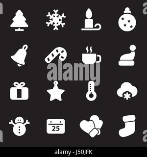 Vector white winter icons set on black background Stock Vector