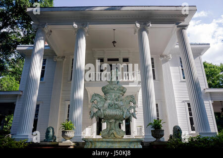 Alabama,Ozark,Dowling Steagall house,houses,Classical Revival style,built 1900,preservation,Ionic columns,portico,fountain,AL080519059 Stock Photo