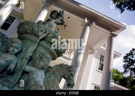 Alabama Ozark,Dowling Steagall house houses home homes residence,Classical Revival style,built 1900,preservation,Ionic columns,portico,fountain,detail Stock Photo