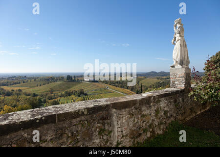 View with statue on the vineyards of Collio, Friuli, Italy Stock Photo
