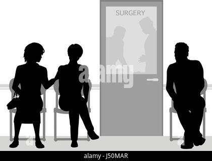 Editable vector silhouettes of people waiting during an operation on a family member or friend Stock Vector