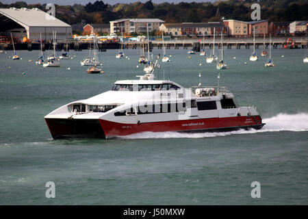 Red Funnel Ferries red jet hi-speed ferry between the Isle of Wight and the UK mainland Stock Photo