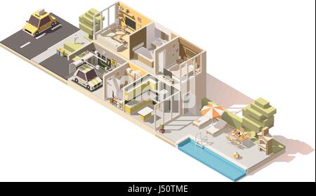 Vector isometric low poly house cross-section Stock Vector