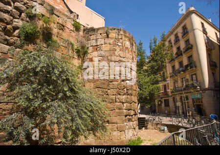 Ancient Roman ruins of the old Barcino city at the MUHBA in Barcelona ...