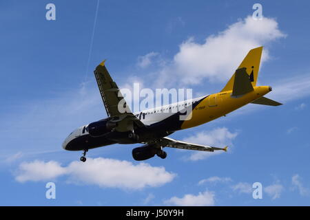 G-ZBAP Monarch Airlines Airbus A320-200 - cn 1605 on final approach to LGW London Gatwick airport Stock Photo