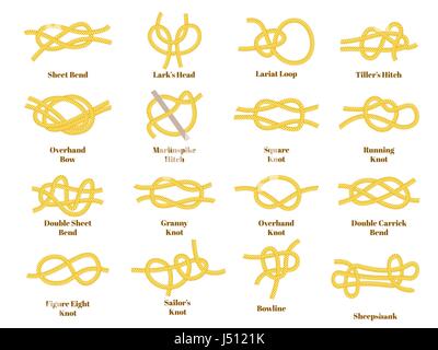 Nautical golden yellow knots on white background, vector Stock Vector
