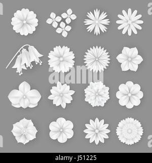 Vector paper flowers set. 3d origami abstract flower icons illustration Stock Vector