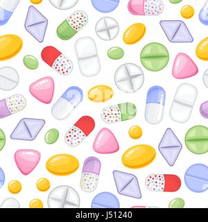 Vector heap of tablets and capsules. Seamless pattern tile Stock Vector