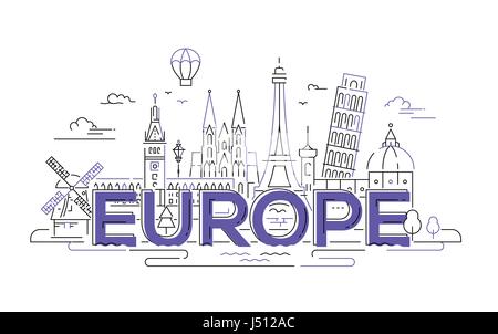 Europe - flat design composition with landmarks Stock Vector