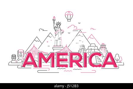 America - vector line travel illustration Stock Vector