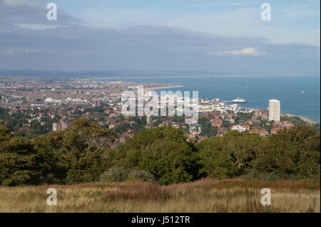 A high level view looking over the town of Eastbourne on the south coast of England in the county of East Sussex. Stock Photo